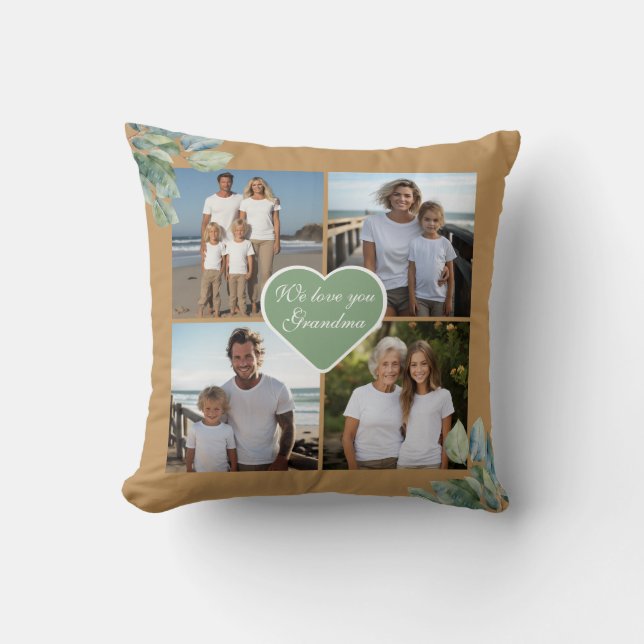 Elegant watercolor botanical personalised photo  cushion (Front)