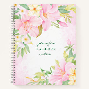 Elegant Watercolor Botanical Pink Lily Floral Notebook