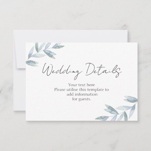 Elegant watercolor botanical Reception Details RSV RSVP Card (Front)