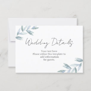 Elegant watercolor botanical Reception Details RSV RSVP Card