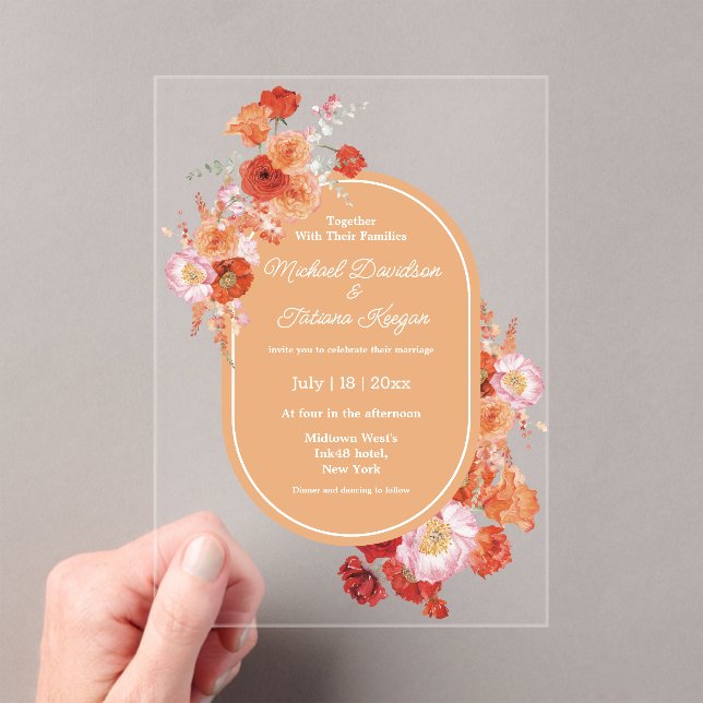 elegant watercolor botanical red brown wedding acrylic invitations (Insitu (Handheld))