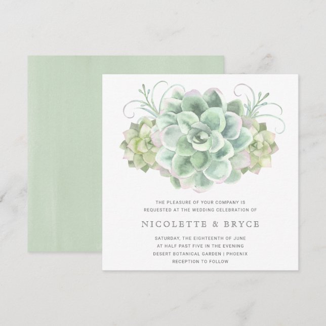 Elegant Watercolor Botanical Succulent Wedding Invitation (Front/Back)