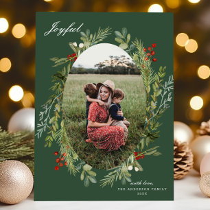 Elegant Watercolor Botanical TWO Photo Christmas  Holiday Card