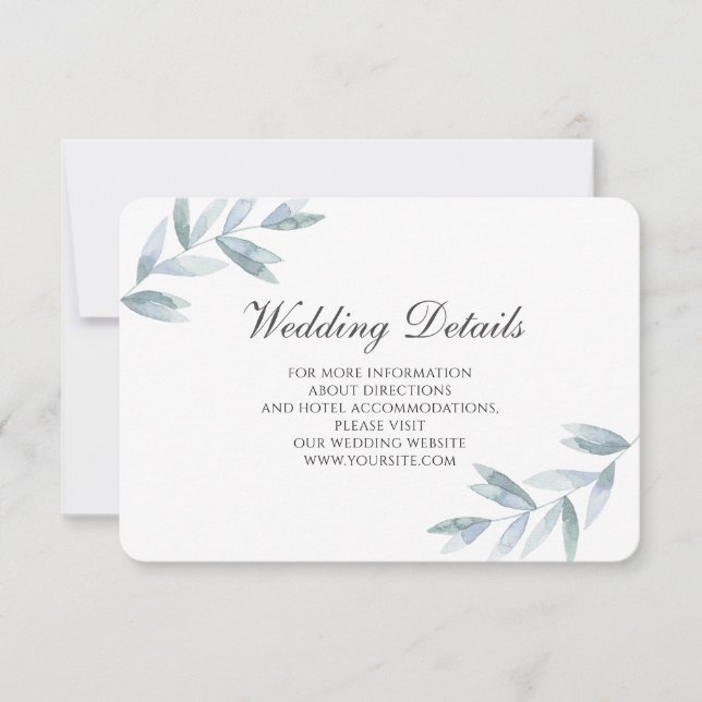 Elegant watercolor botanical Wedding Details RSVP Card (Front)