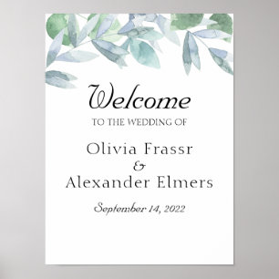 Elegant watercolor botanical Welcome wedding Sign