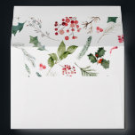 Elegant Watercolor Botanical White Christmas  Envelope<br><div class="desc">This collection features watercolor red florals,  berries & winter greenery with modern & elegant typography,  with a winter botanical pattern back.</div>