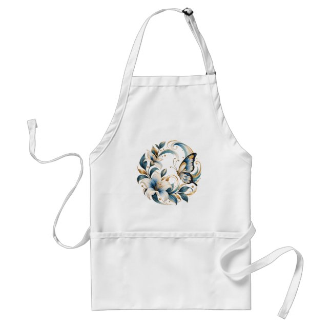 Elegant Watercolor Botanical Wreath Kitchen Apron (Front)