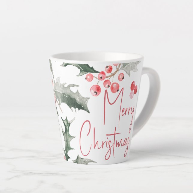 Elegant Watercolor Botanicals Christmas Latte Mug (Right Angle)