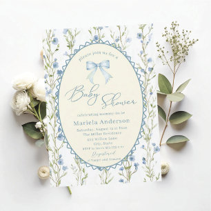 Elegant Watercolor bow grandmillenial vintage Bab Invitation