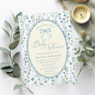 Elegant Watercolor bow grandmillenial vintage Bab Invitation