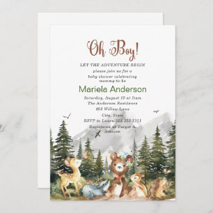 Elegant Watercolor  Boy Adventure Begin  Baby Show Invitation