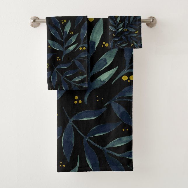 Elegant watercolor branches bath towel set (Insitu)