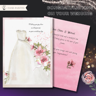 Elegant Watercolor Bridal Gown Wedding Congrats Holiday Card