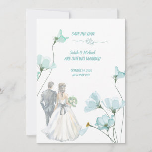 Elegant Watercolor Bride and Groom Wedding Invitation