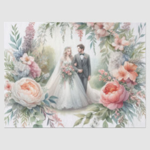 Elegant Watercolor Bride Groom Wedding Tissue Paper