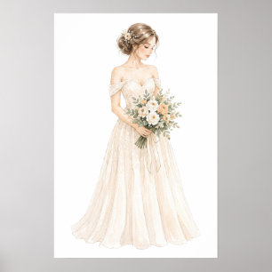 Elegant Watercolor Bride Illustration Poster
