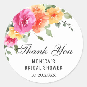 Elegant Watercolor Bright Flowers Bridal Shower Classic Round Sticker