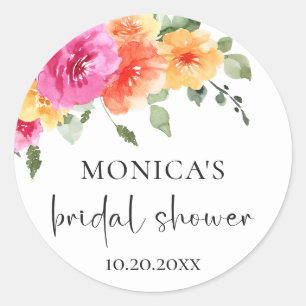 Elegant Watercolor Bright Flowers Bridal Shower Classic Round Sticker