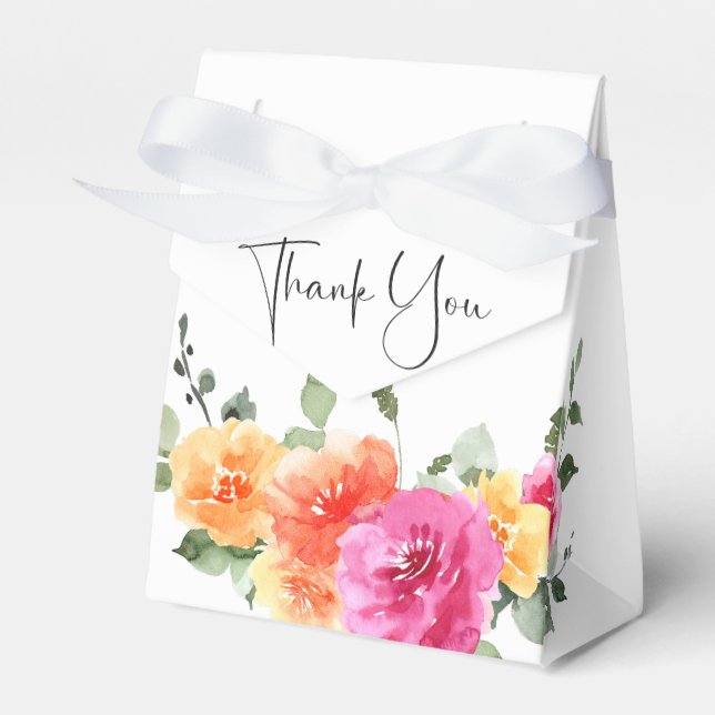 Elegant Watercolor Bright Flowers Floral Wedding Favour Box (Front Side)