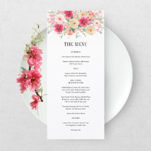 Elegant Watercolor Bright Pink Floral Wedding Menu
