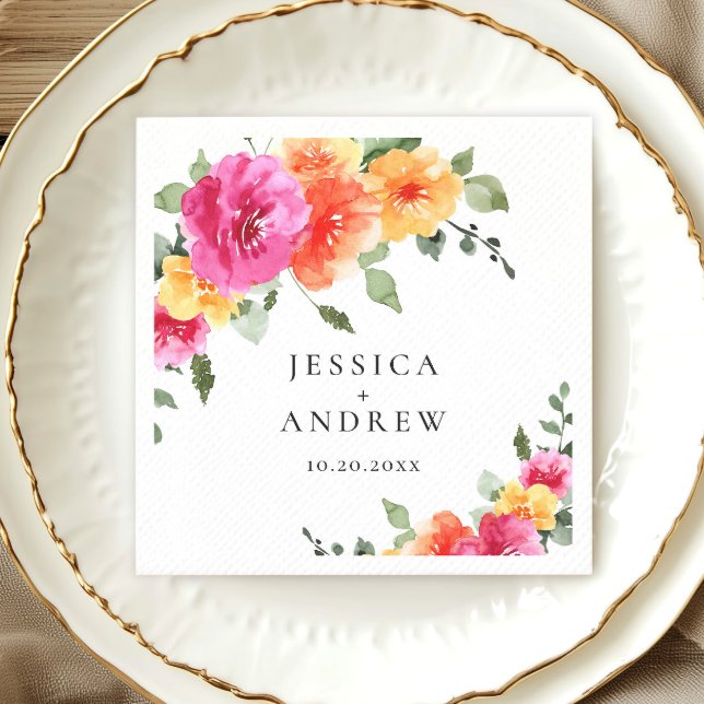 Elegant Watercolor Bright Pink Flower Wedding Napkin (Creator Uploaded)