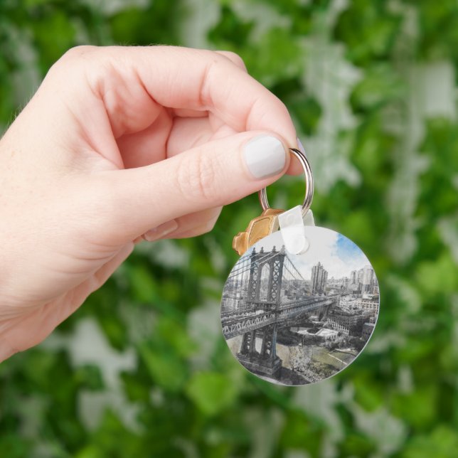 Elegant Watercolor Brooklyn Bridge NYC  Key Ring (Hand)