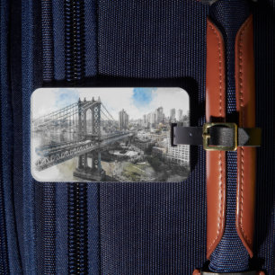 Elegant Watercolor Brooklyn Bridge NYC  Luggage Tag