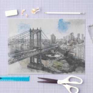 Elegant Watercolor Brooklyn Bridge NYC Tissue Paper