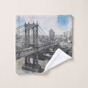 Elegant Watercolor Brooklyn Bridge NYC Wash Cloth