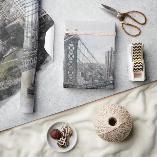 Elegant Watercolor Brooklyn Bridge Wrapping Paper  (Crafts)