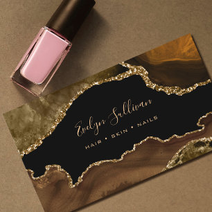 elegant watercolor brown agate on black business card