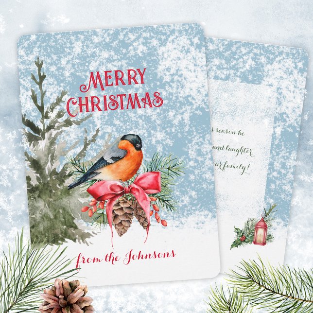 Elegant Watercolor Bullfinch Winter Bird Holiday Card (Elegant Watercolor Bullfinch Winter Bird Holiday Card ©Susanne Sachers - Sunny Mind Design 🌞)