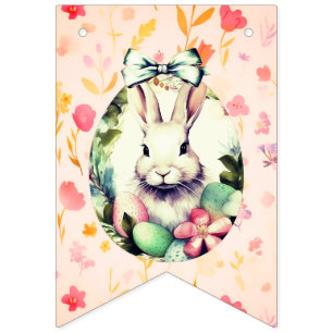 Elegant Watercolor Bunny Portrait & Floral Bunting
