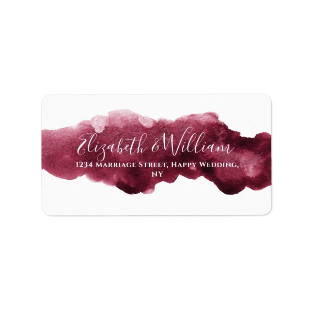 Elegant Watercolor Burgundy and Gold Wedding Label (Front)