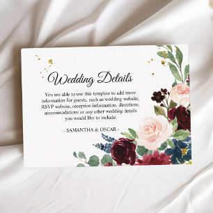 Elegant Watercolor Burgundy Blush & Gold Drops Enclosure Card