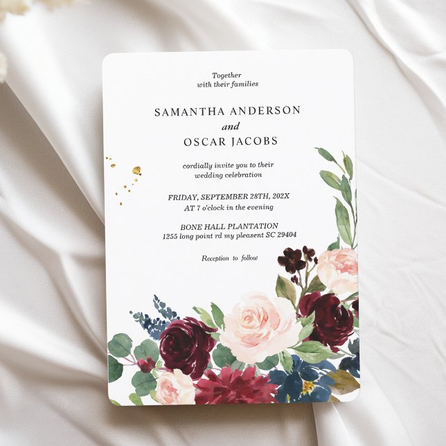 Elegant Watercolor Burgundy Blush & Gold Drops Invitation (Creator Uploaded)
