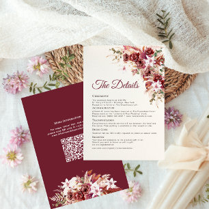 Elegant Watercolor Burgundy Blush Wedding Details Enclosure Card