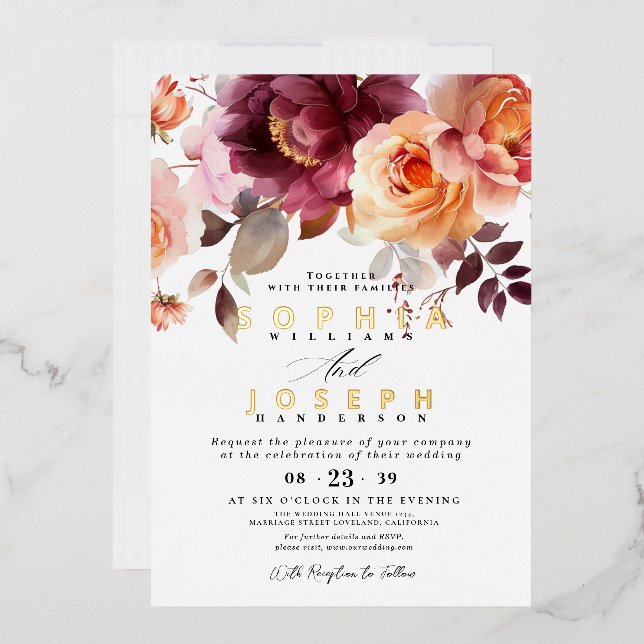 Elegant watercolor Burgundy Bouquet Floral Wedding (Envelope)