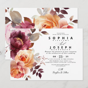 Elegant watercolor Burgundy Bouquet Floral Wedding Invitation