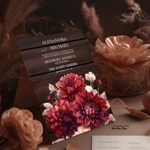 Elegant Watercolor Burgundy Dahlia Wedding Invitation