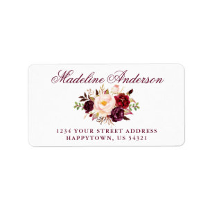 Elegant Watercolor Burgundy Floral Address Label