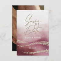 Elegant Watercolor Burgundy & Gold Save the Date