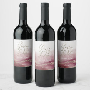 Elegant Watercolor Burgundy & Gold Save the Date Wine Label