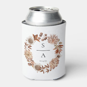 Elegant Watercolor Burnt Orange Floral Wedding Can Cooler