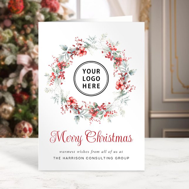 Elegant Watercolor Business Logo Merry Christmas Holiday Card (Spread the joy of the season and strengthen business relationships with our elegant holiday card)