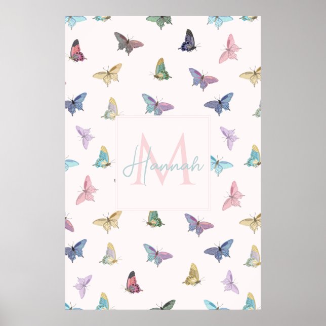 Elegant Watercolor Butterflies Beautiful Design Poster (Front)