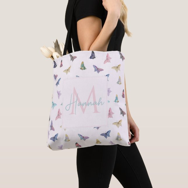 Elegant Watercolor Butterflies Beautiful Design Tote Bag (Close Up)