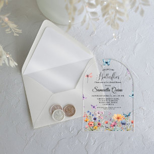 Elegant Watercolor Butterflies Bridal Shower Acrylic Invitations