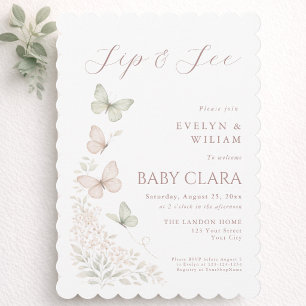 Elegant Watercolor Butterfly Delicate Sip and See Invitation