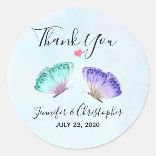 Elegant Watercolor Butterfly Duo Wedding Classic Round Sticker